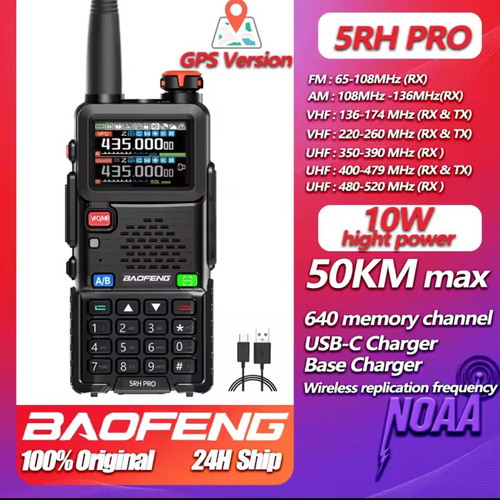 Baofeng UV-5RH PRO GPS radio new with screen and USB Type-C charging