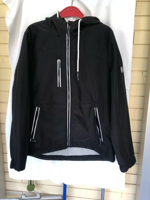 Jacket new black with white zippers for rain and wind