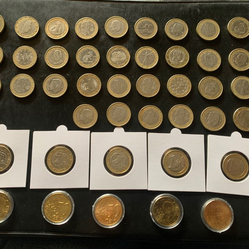 Coins collection used, 1 euro and 50 cent set