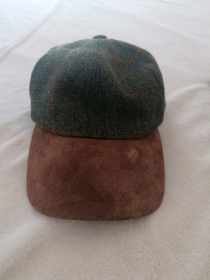 Men's flat cap used wool with brown leather