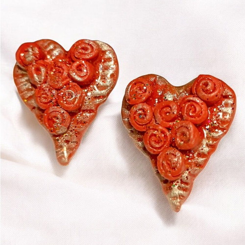 Handmade heart earrings with maroon roses new