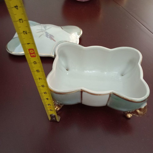 Vintage fondant dish used, 1960s, with lid and feet