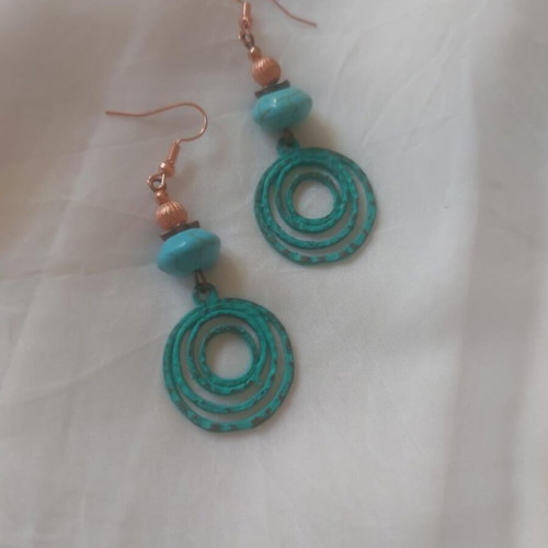 Copper Orbit boho earrings with turquoise patina