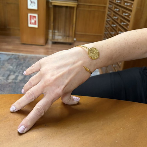Lira bracelet new, steel with 22k gold plating, replica coin