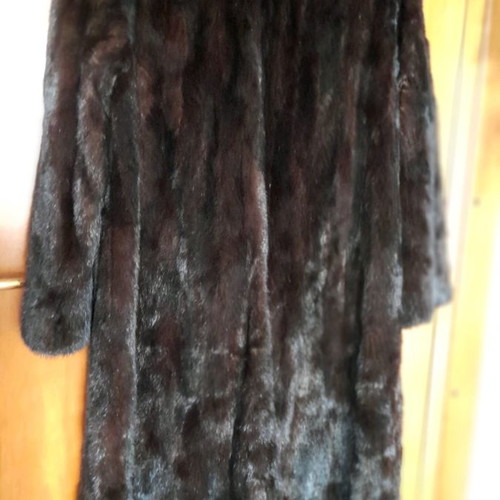 Mink fur coat used, midi length brown-honey, size M