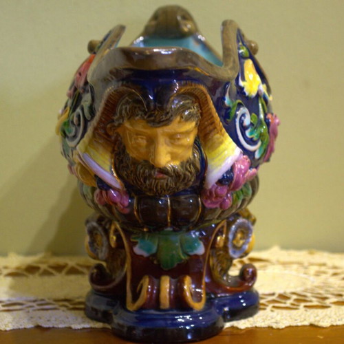 Large Antique Barbotine Majolica Jardiniere Like New