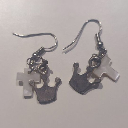 Earrings with cross like new, white and silver