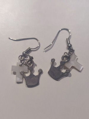 Earrings with cross like new, white and silver