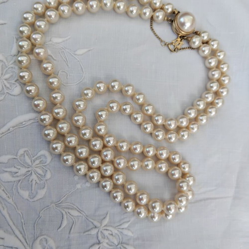 Vintage Majorica Double Strand Pearl Necklace, 925 Silver Gold Filled