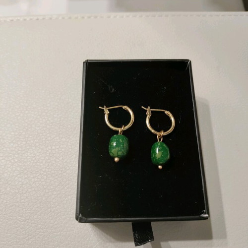 Hoop earrings with stone like new, green stone earrings