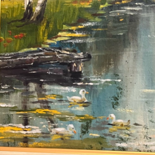 Vintage oil paintings set of 2, like new, winter and spring landscapes