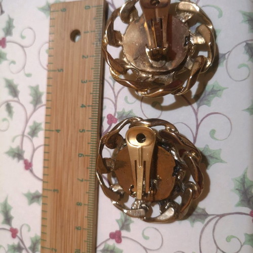 Vintage clips earrings used, large faux bijoux with pearls