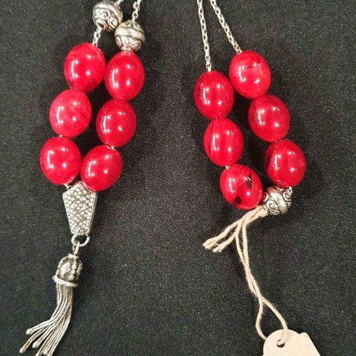 Handmade mastic worry beads used with silver chain and beads