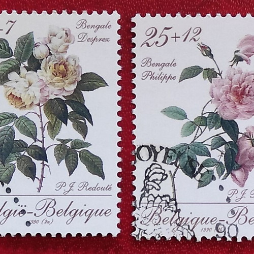 Roses 1990 (Belgium) used, set of 2 sealed stamps