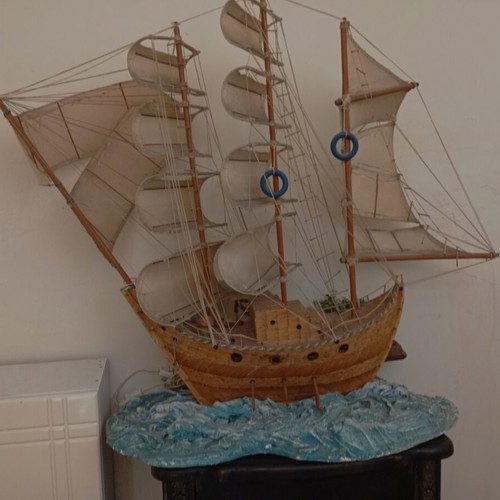 Handmade ship with plaster base and lights used