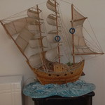 Handmade ship with plaster base and lights used