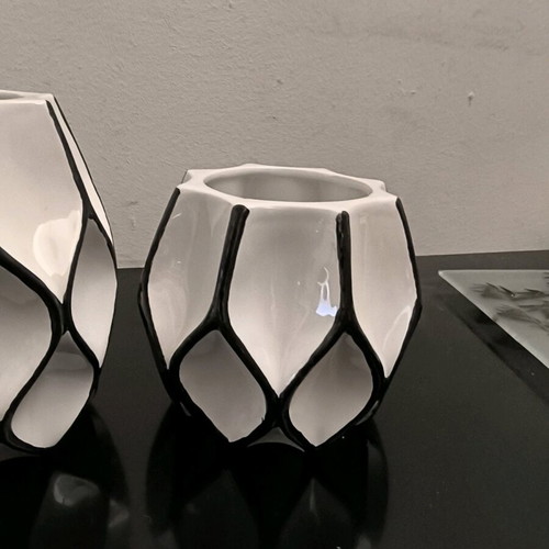 Modern vases used, set of 3, white and black color