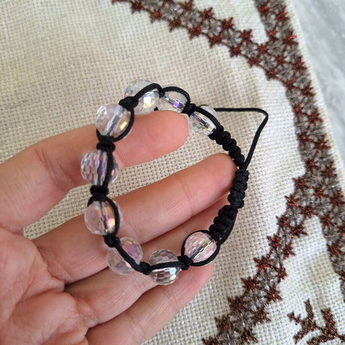 Macrame bracelet new with Swarovski crystals black and white