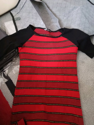 Anel knitted dress red black with gold line like new
