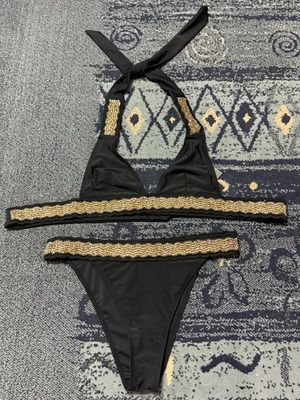 Black bikini set with gold details size L, new