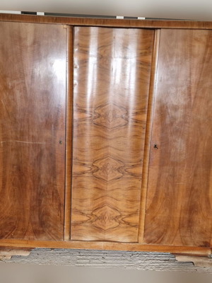 Vintage wooden three-door bedroom wardrobe used