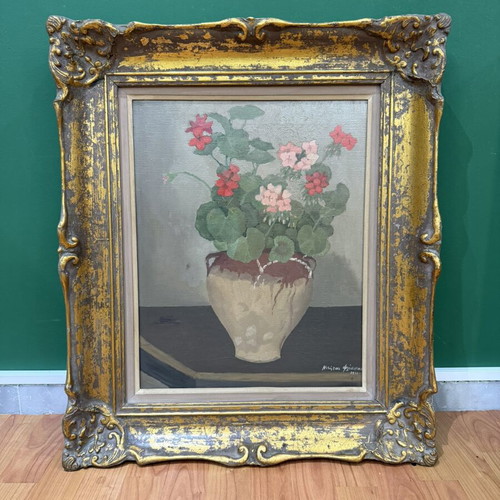 Nikitas Flessas Vase with Freesias Painting used with golden frame