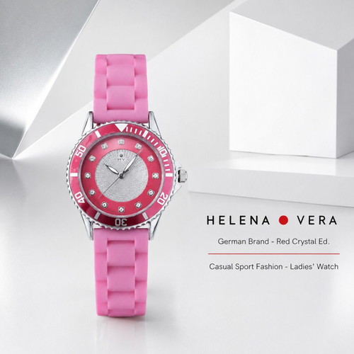 Helena Vera women's watch with Seiko mechanism, red and silver