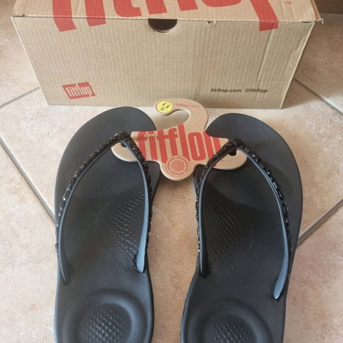 Fitflop iQushion Multi-Crystal Ergonomic Flip-Flops size 37, new, black