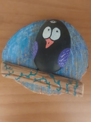 Handmade decorative bird on wood like new, unique piece
