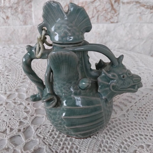 Korean Seladon Teapot with Dragon Design like new