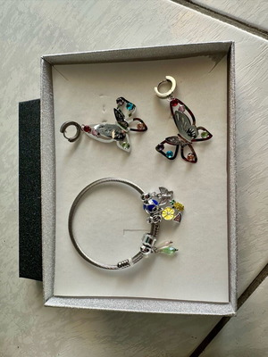 Silver jewelry set with butterflies new, multicolored