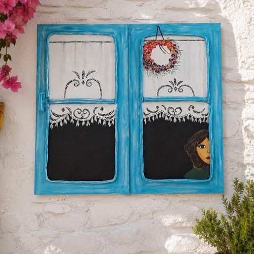 Decorative Handmade Wall Painting Inspired by Greek Island Aesthetic