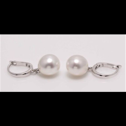 Pearl earrings exclusive 14K white gold with South Sea pearls 9x10mm new