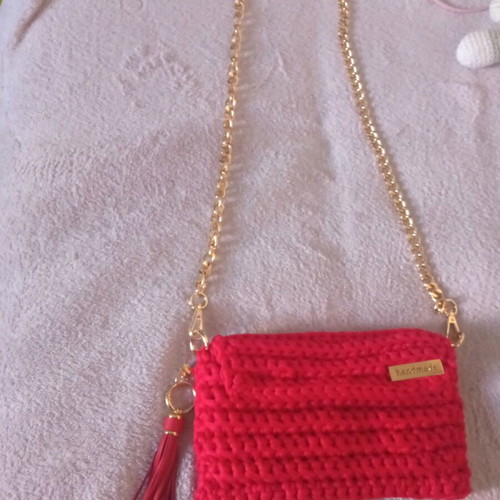 Handmade red knitted shoulder bag new