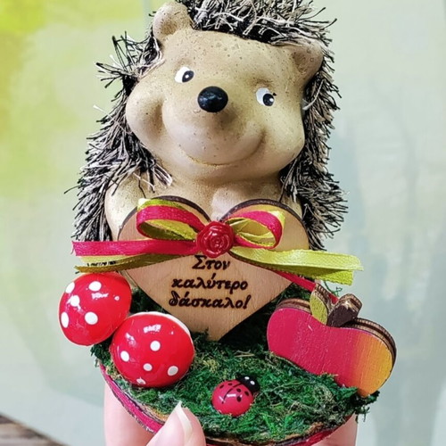Handmade table decoration for teacher new with ceramic hedgehog