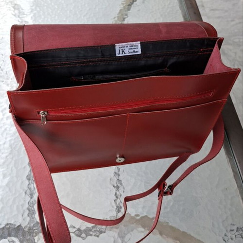 Handmade leather bag new, deep red 25x28cm
