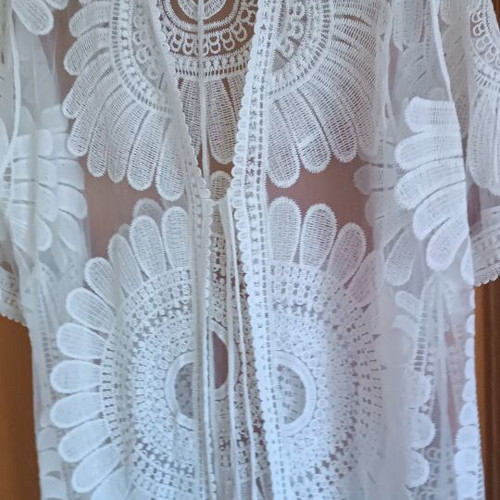Kimono beach cover-up like new, white lace with embroidered motifs