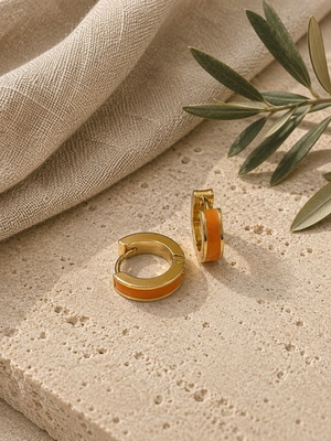 Gold hoop earrings with orange detail stainless steel new