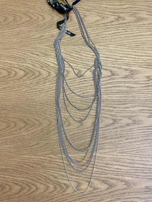 Long necklace with layered silver chains like new