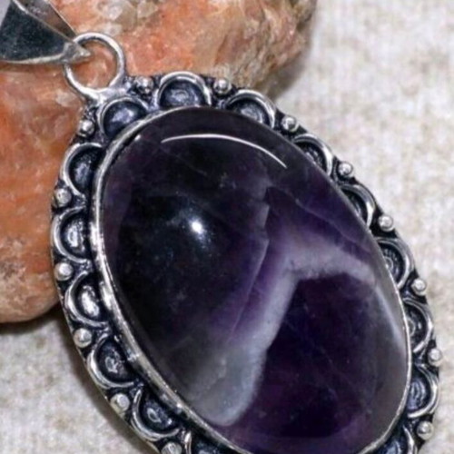 Silver Plated Pendant Necklace with Amethyst Semi-Precious Stone new