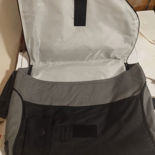 Messenger bag with lining and multiple pockets, grey-black, 43x38 cm