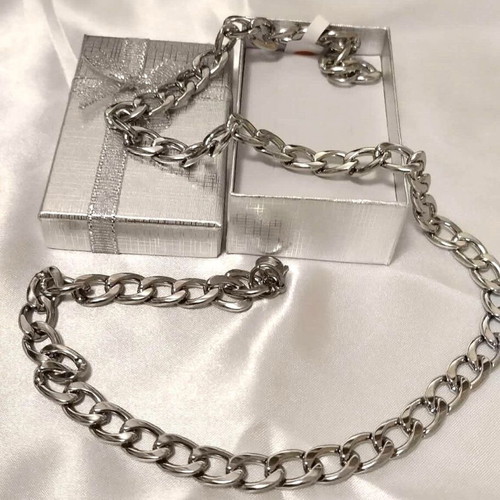 Chain with classic steel link 9mm width 55cm length new silver