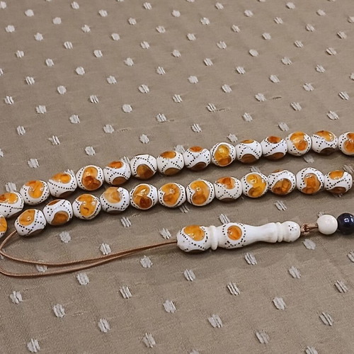 Amber Worry Beads used from Egypt with silver embroidery