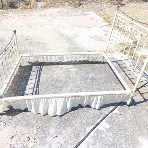 Iron bed with brass details used, complete set with slats and screws