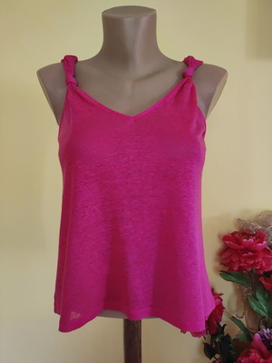 H&M Hot Pink Linen V-Neck Top XS like new