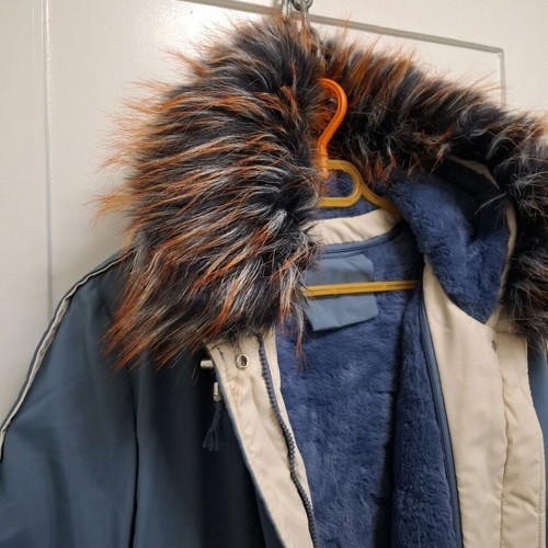 Parka jacket new with removable artificial fur lining blue
