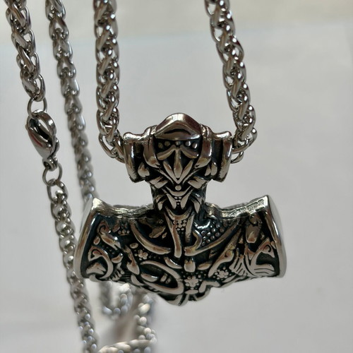 Viking War Hammer Pendant 316L Stainless Steel with 60 cm Chain, New