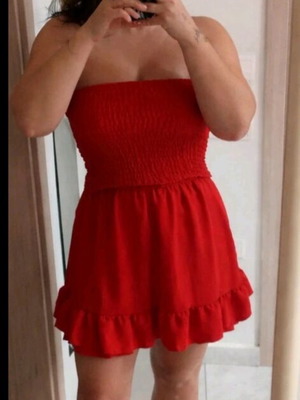 Strapless dress with inner shorts new, red, size M