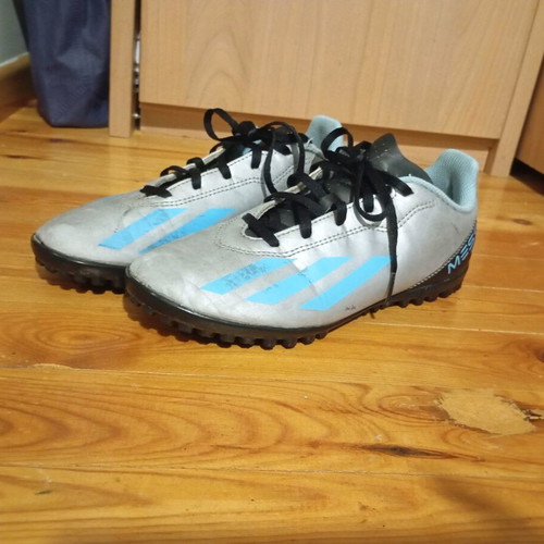 Messi football shoes used, Adidas, gray and turquoise, size 39