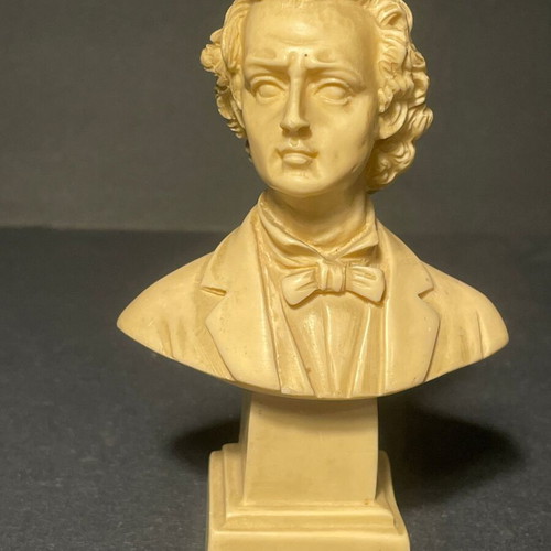 Chopin Bust vintage mid-century bonded alabaster sculpture